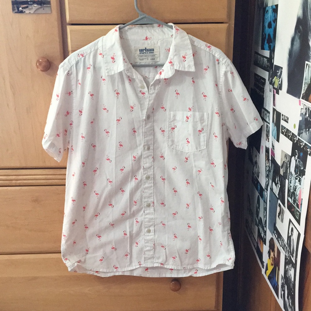White Urban Pipeline Pink Flamingo Hawaiian Shirt